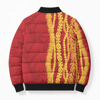 Hawaii Prince Kuhio Bomber Puffer Jacket Red Hawaiian Lau Maia With Leis