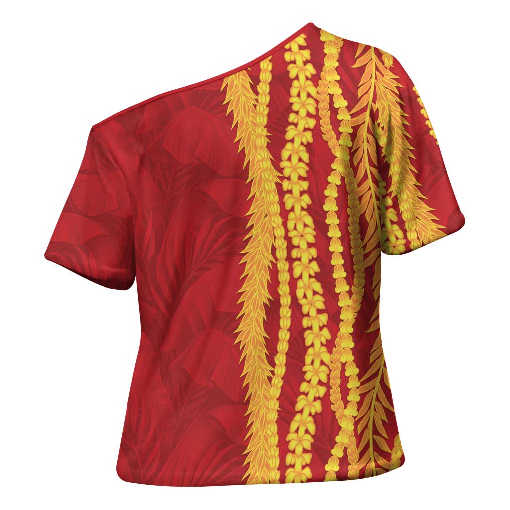 Hawaii Prince Kuhio Cross Shoulder Shirt Red Hawaiian Lau Maia With Leis