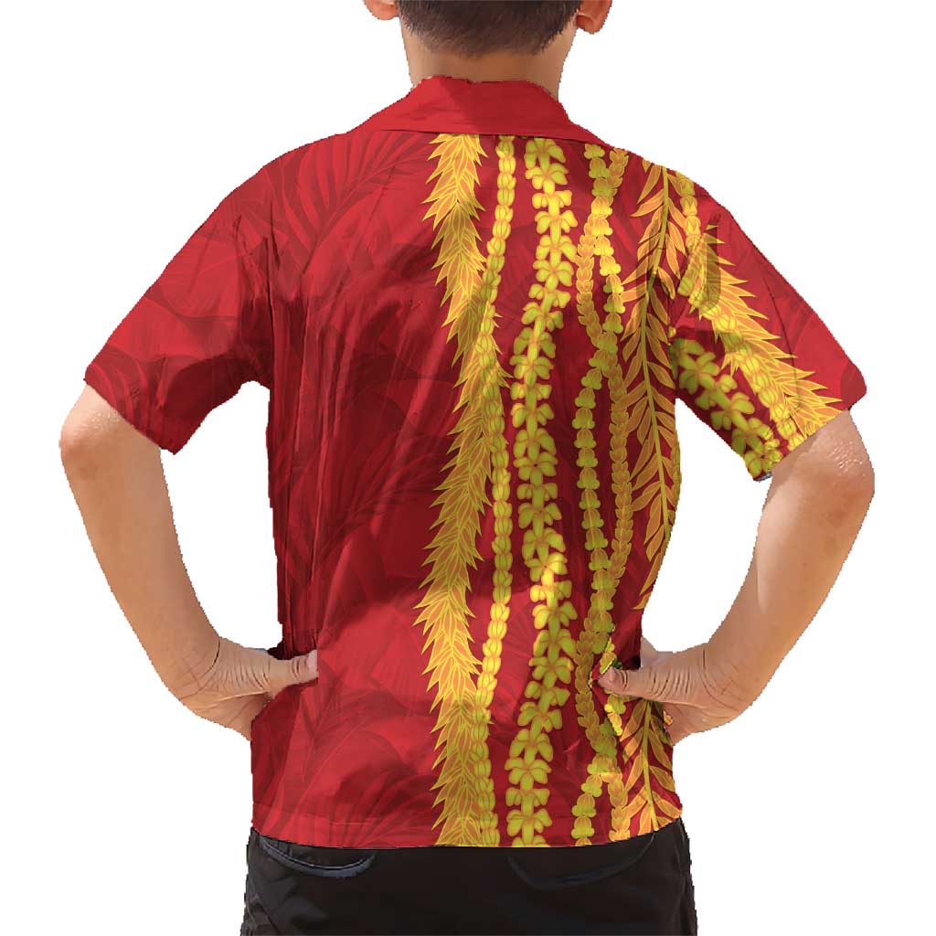 Hawaii Prince Kuhio Family Matching Mermaid Dress and Hawaiian Shirt Red Hawaiian Lau Maia With Leis LT05 - Polynesian Pride