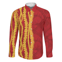 Hawaii Prince Kuhio Family Matching Mermaid Dress and Hawaiian Shirt Red Hawaiian Lau Maia With Leis LT05 Dad's Shirt - Long Sleeve Red - Polynesian Pride