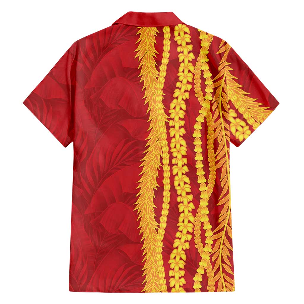 Hawaii Prince Kuhio Family Matching Short Sleeve Bodycon Dress and Hawaiian Shirt Red Hawaiian Lau Maia With Leis LT05 - Polynesian Pride
