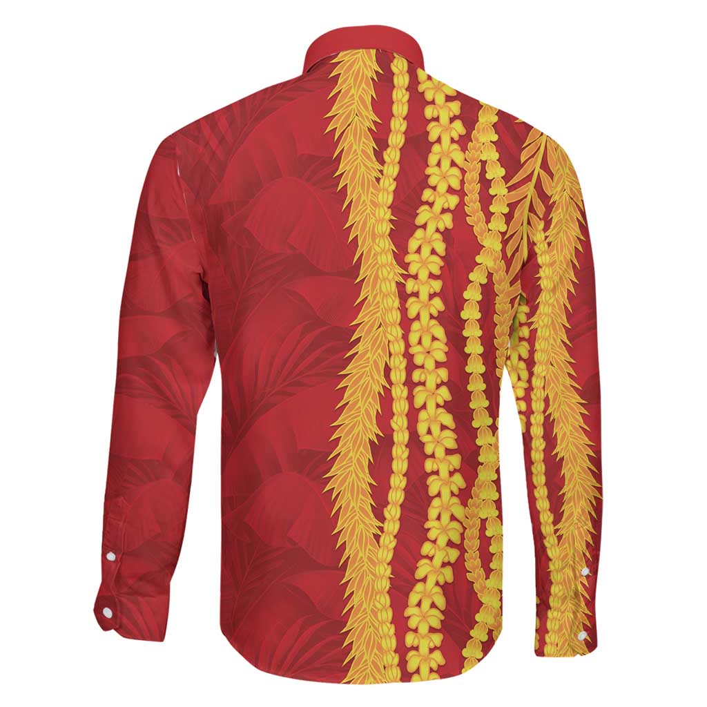 Hawaii Prince Kuhio Family Matching Summer Maxi Dress and Hawaiian Shirt Red Hawaiian Lau Maia With Leis LT05 - Polynesian Pride