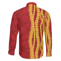 Hawaii Prince Kuhio Family Matching Tank Maxi Dress and Hawaiian Shirt Red Hawaiian Lau Maia With Leis LT05 - Polynesian Pride