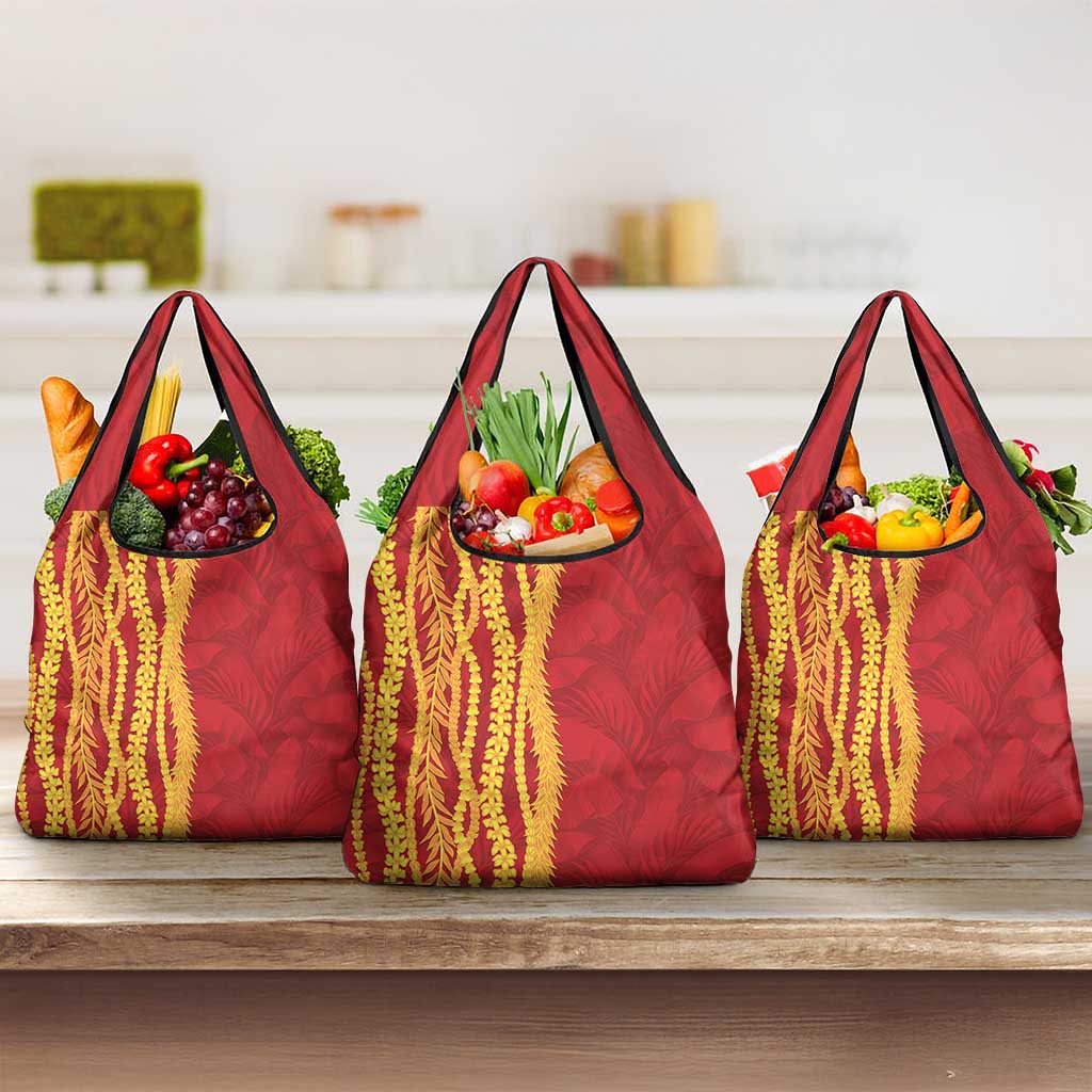 Hawaii Prince Kuhio Grocery Bag Red Hawaiian Lau Maia With Leis