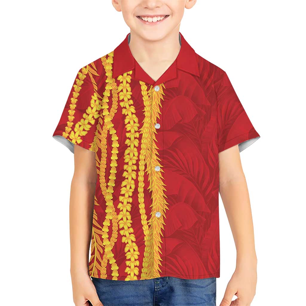 Hawaii Prince Kuhio Kid Hawaiian Shirt Red Hawaiian Lau Maia With Leis