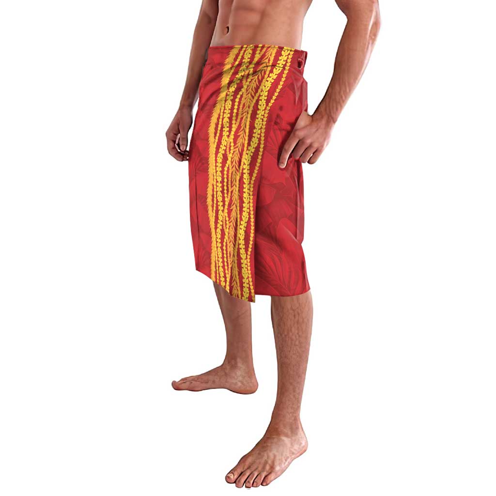 Hawaii Prince Kuhio Lavalava Red Hawaiian Lau Maia With Leis