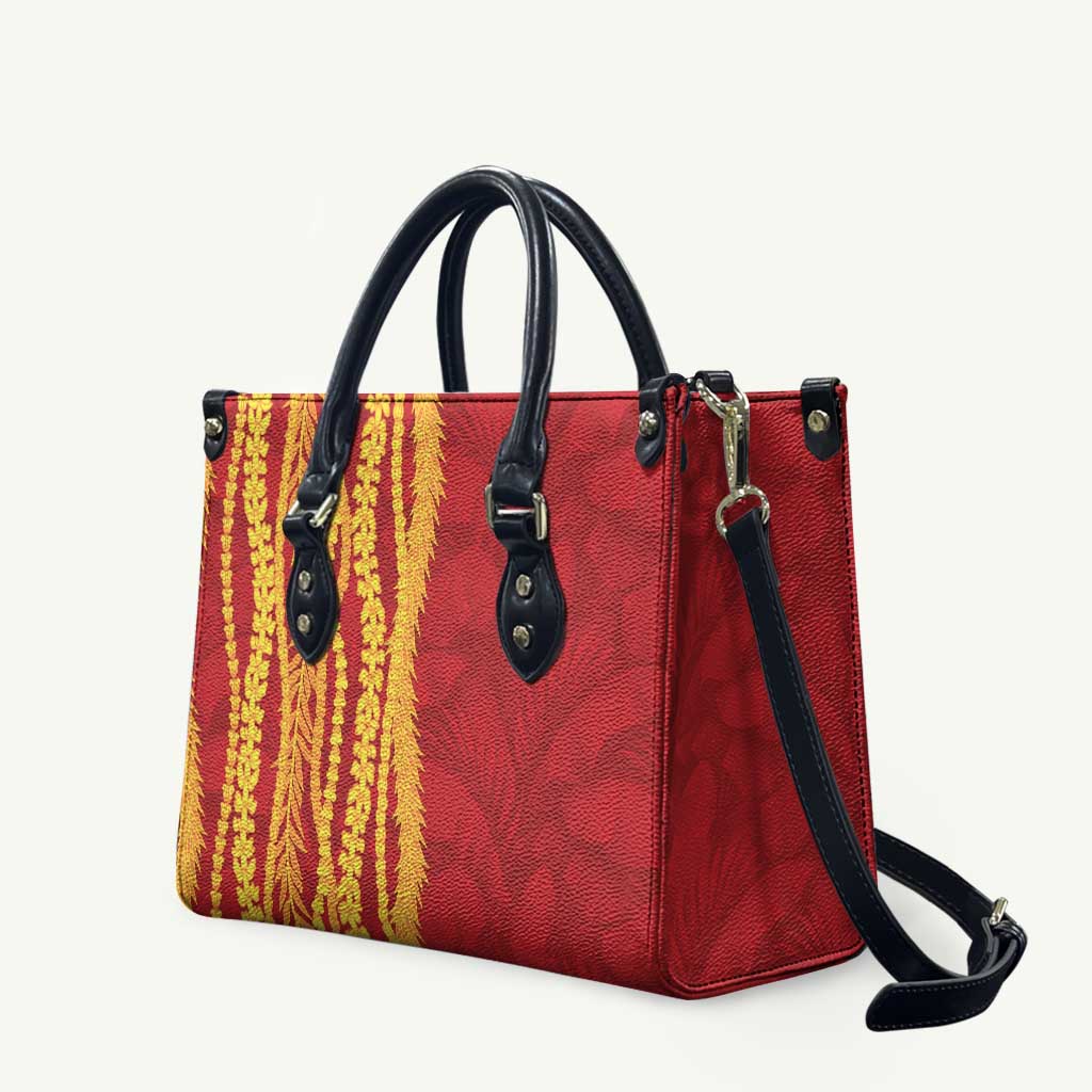 Hawaii Prince Kuhio Leather Bag Red Hawaiian Lau Maia With Leis