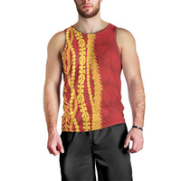 Hawaii Prince Kuhio Men Tank Top Red Hawaiian Lau Maia With Leis