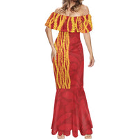 Hawaii Prince Kuhio Mermaid Dress Red Hawaiian Lau Maia With Leis