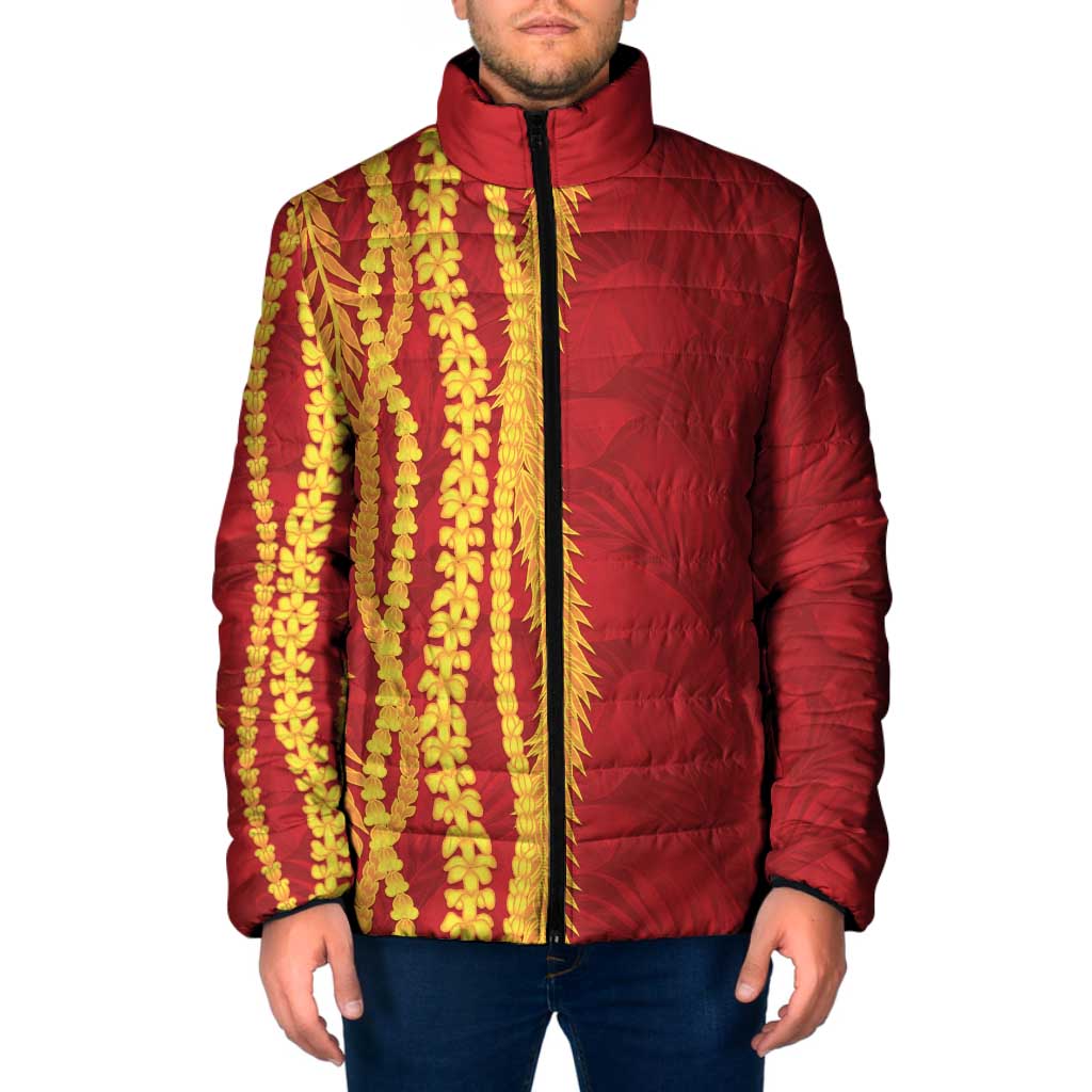 Hawaii Prince Kuhio Padded Jacket Red Hawaiian Lau Maia With Leis