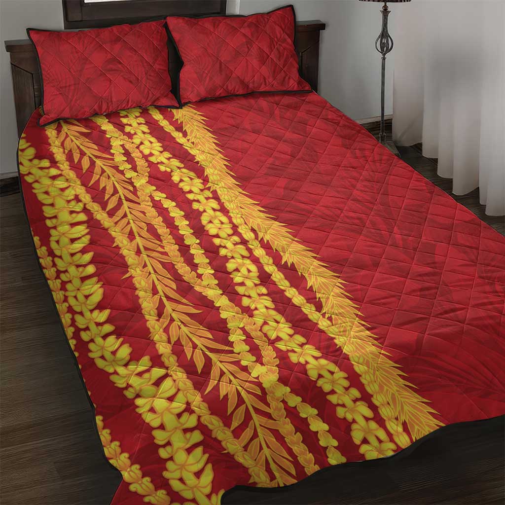 Hawaii Prince Kuhio Quilt Bed Set Red Hawaiian Lau Maia With Leis