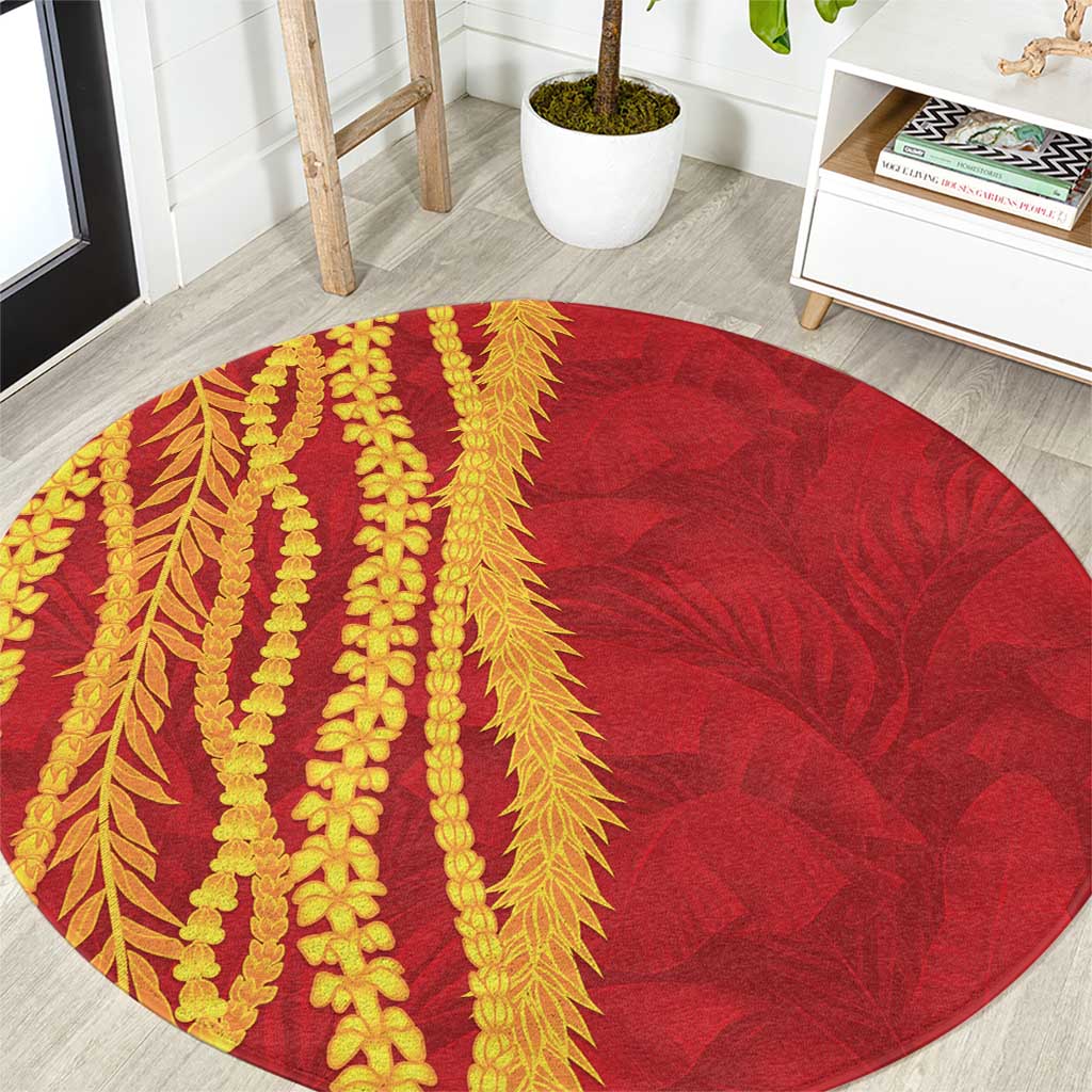 Hawaii Prince Kuhio Round Carpet Red Hawaiian Lau Maia With Leis