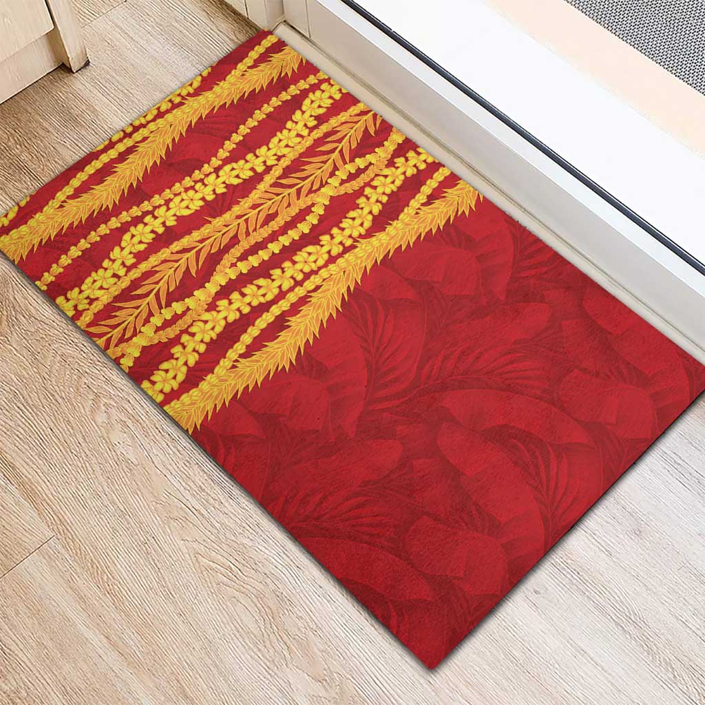 Hawaii Prince Kuhio Rubber Doormat Red Hawaiian Lau Maia With Leis