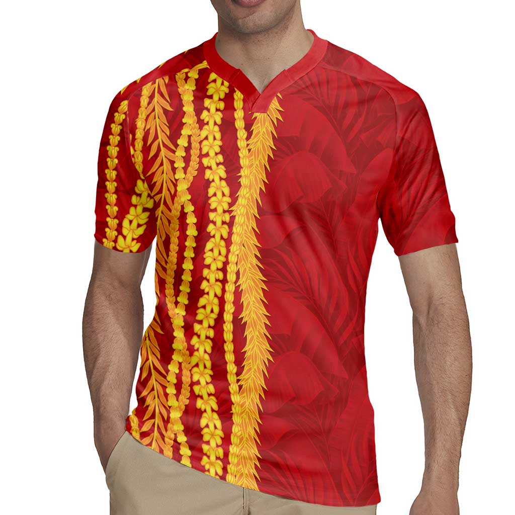 Hawaii Prince Kuhio Rugby Jersey Red Hawaiian Lau Maia With Leis