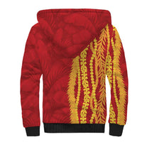 Hawaii Prince Kuhio Sherpa Hoodie Red Hawaiian Lau Maia With Leis
