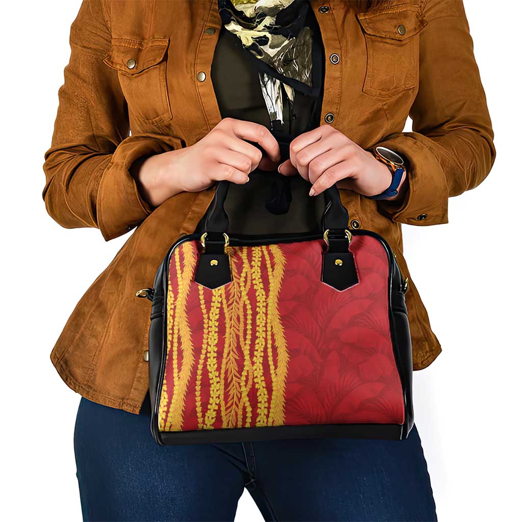 Hawaii Prince Kuhio Shoulder Handbag Red Hawaiian Lau Maia With Leis