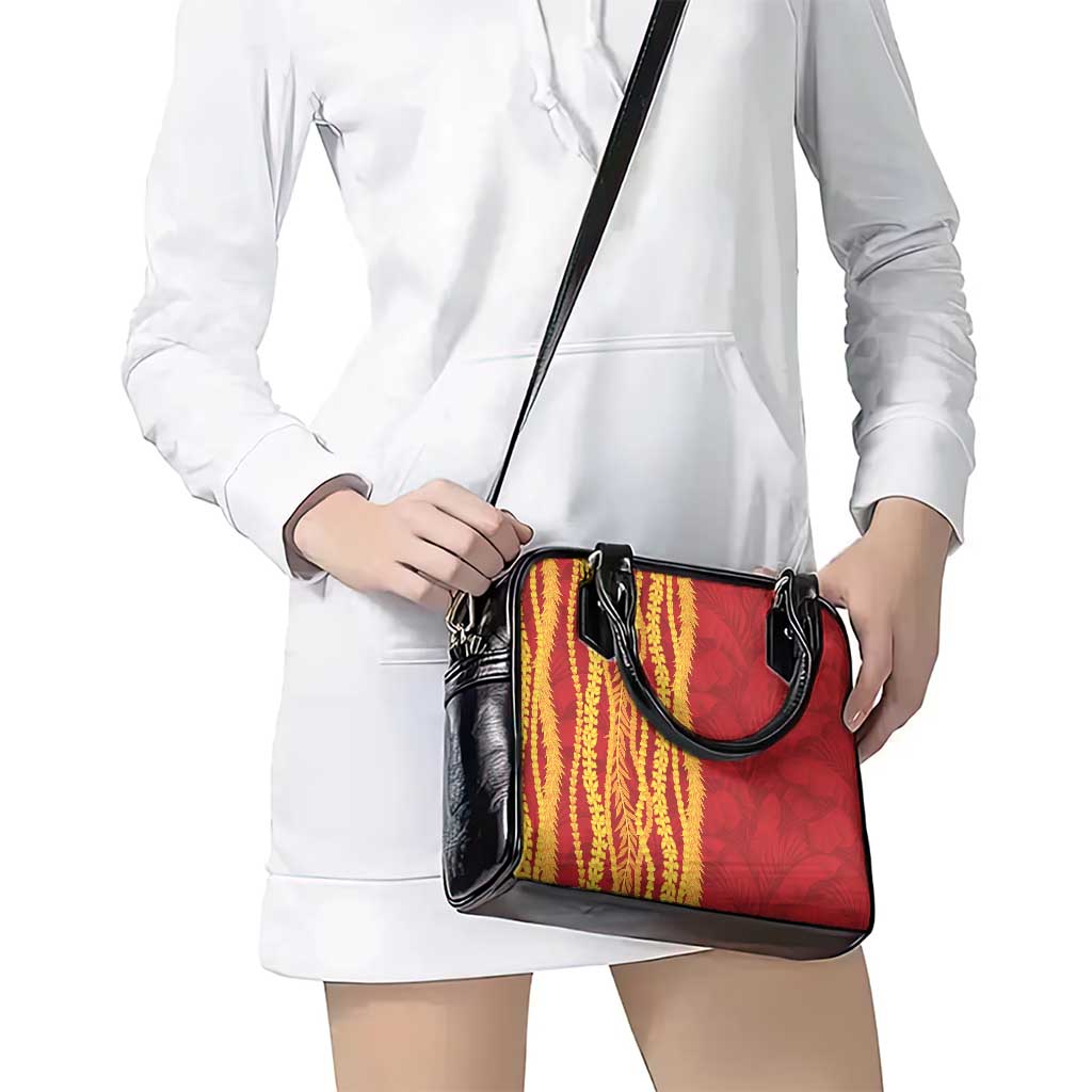Hawaii Prince Kuhio Shoulder Handbag Red Hawaiian Lau Maia With Leis