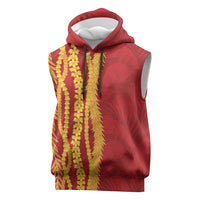 Hawaii Prince Kuhio Sleeveless Hoodie Red Hawaiian Lau Maia With Leis