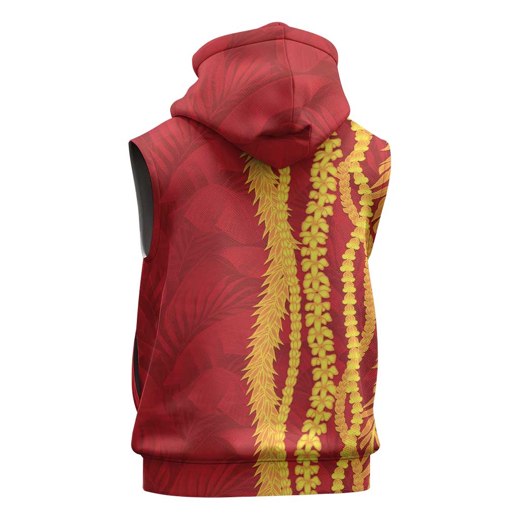 Hawaii Prince Kuhio Sleeveless Hoodie Red Hawaiian Lau Maia With Leis