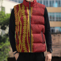Hawaii Prince Kuhio Sleeveless Puffer Jacket Red Hawaiian Lau Maia With Leis