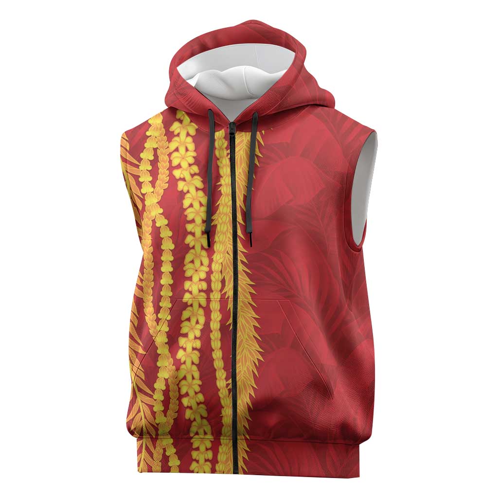Hawaii Prince Kuhio Sleeveless Zip Hoodie Red Hawaiian Lau Maia With Leis