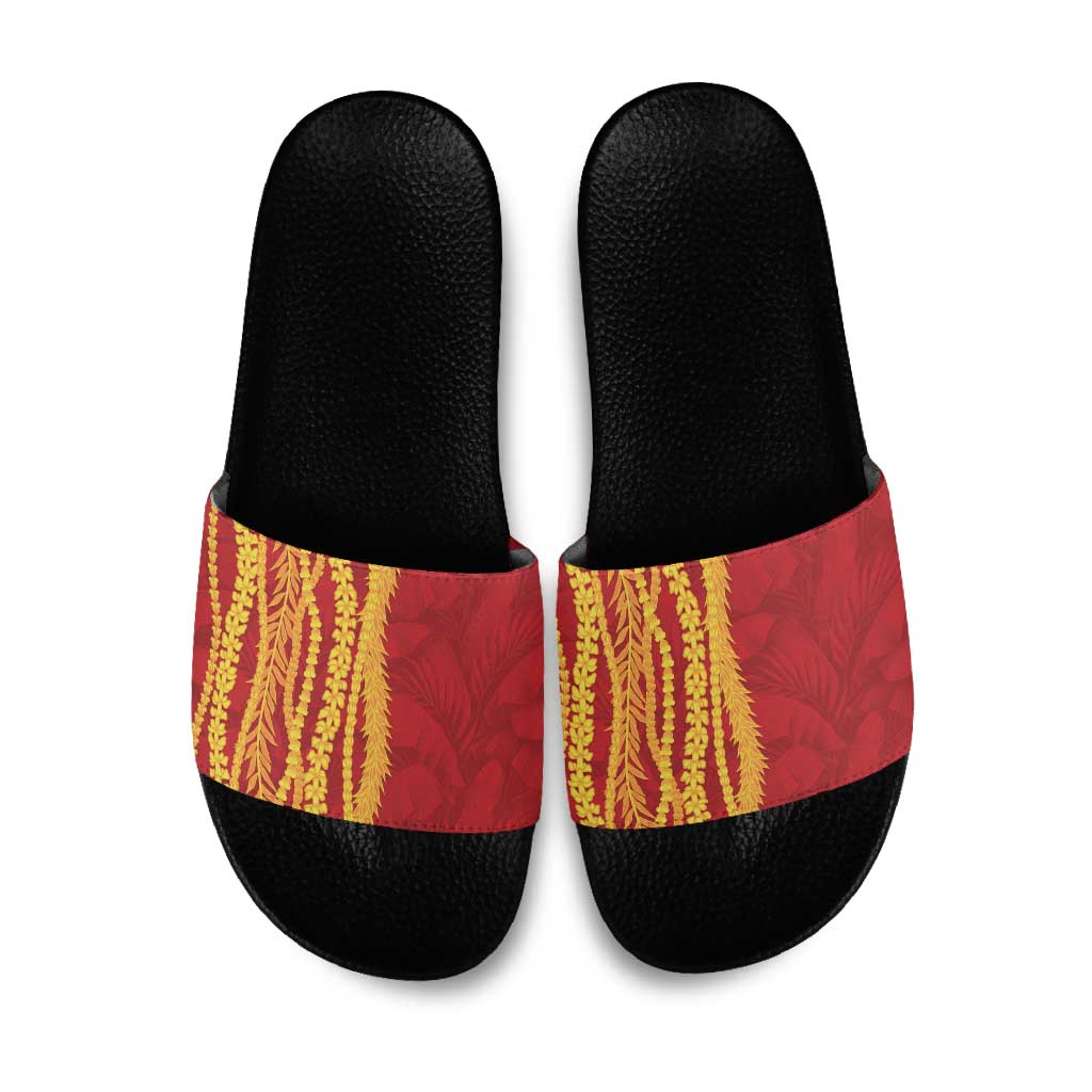 Hawaii Prince Kuhio Slide Sandals Red Hawaiian Lau Maia With Leis