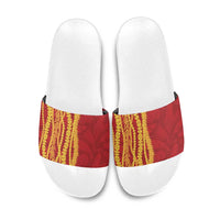 Hawaii Prince Kuhio Slide Sandals Red Hawaiian Lau Maia With Leis