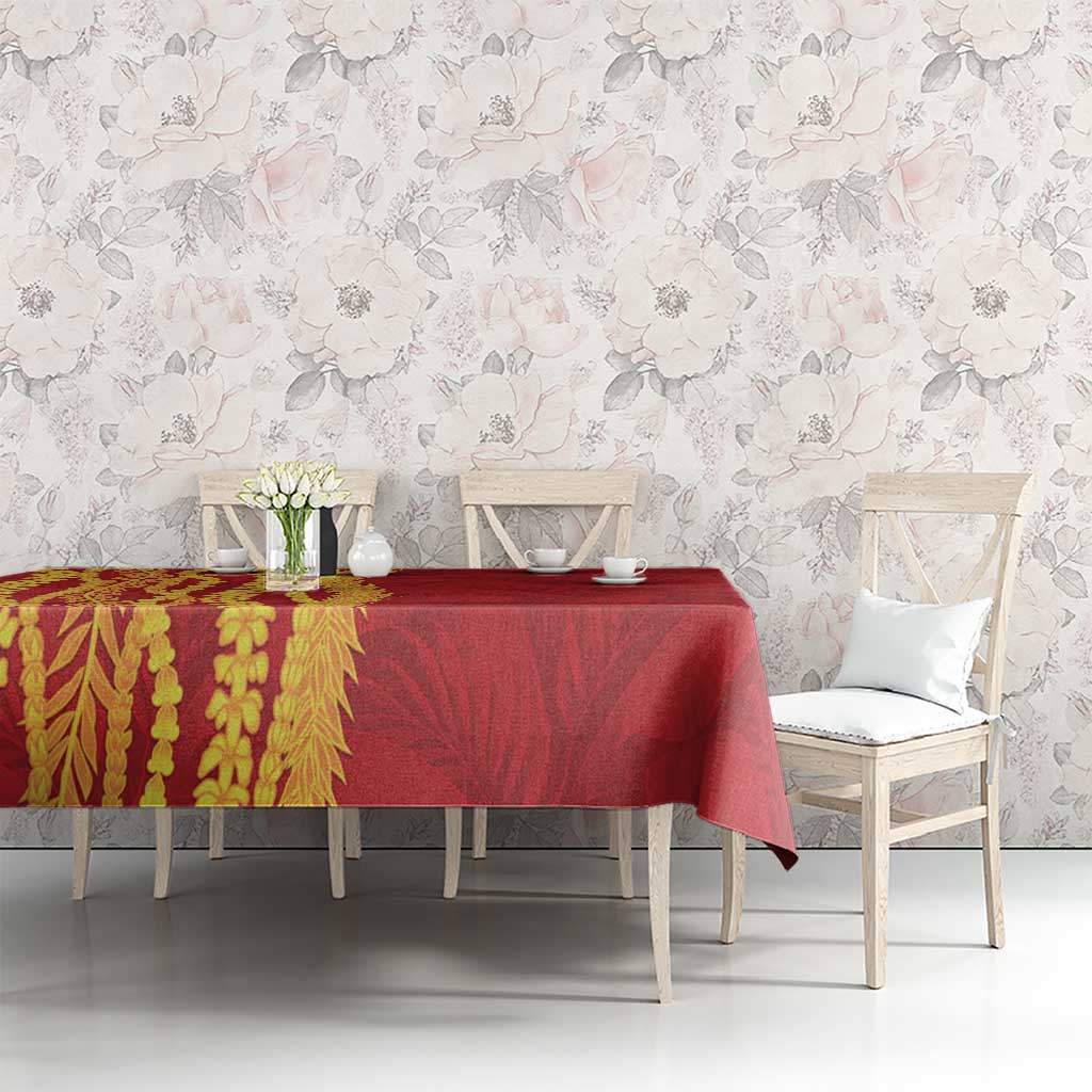 Hawaii Prince Kuhio Tablecloth Red Hawaiian Lau Maia With Leis