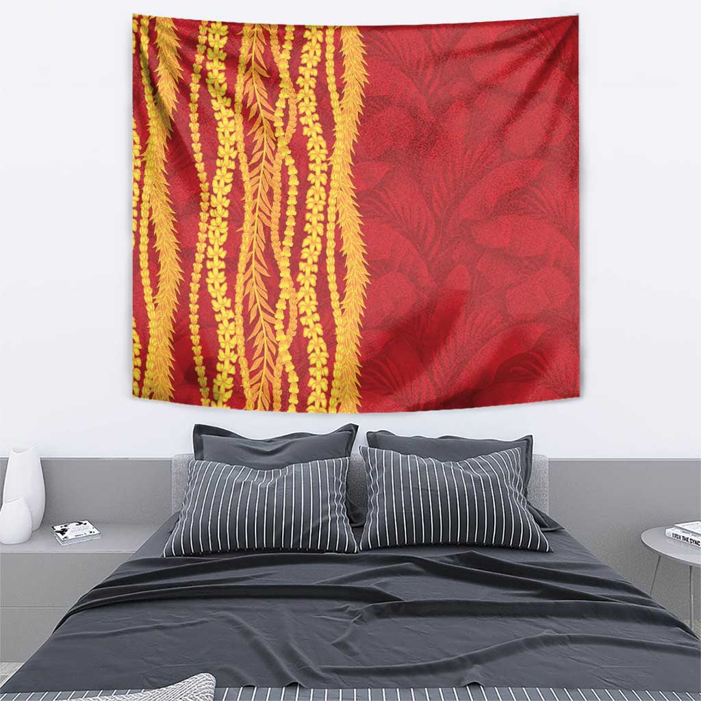 Hawaii Prince Kuhio Tapestry Red Hawaiian Lau Maia With Leis