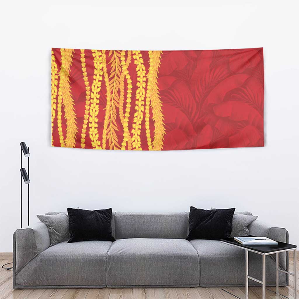 Hawaii Prince Kuhio Tapestry Red Hawaiian Lau Maia With Leis