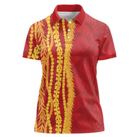 Hawaii Prince Kuhio Women Polo Shirt Red Hawaiian Lau Maia With Leis