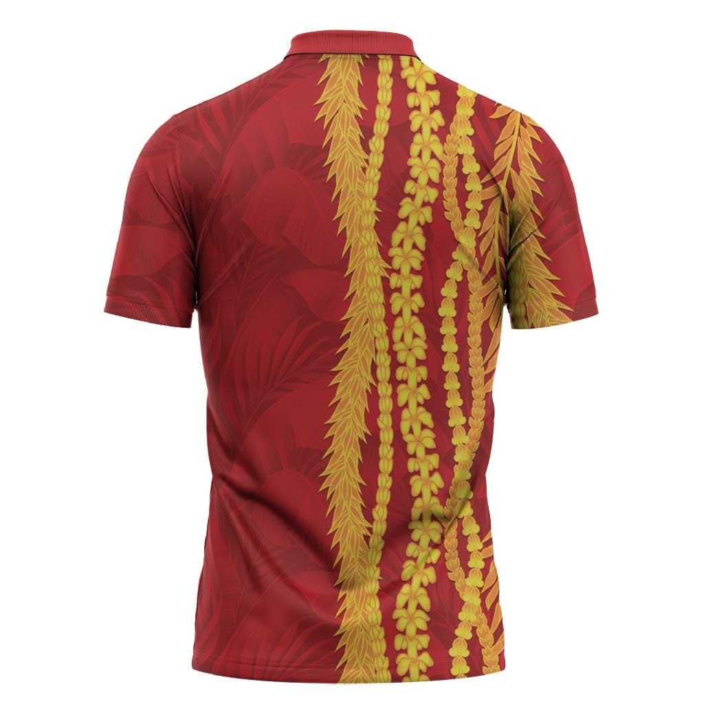 Hawaii Prince Kuhio Zipper Polo Shirt Red Hawaiian Lau Maia With Leis