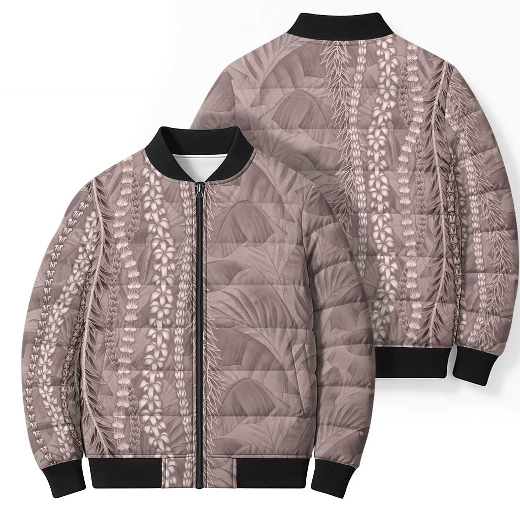 Hawaii Prince Kuhio Bomber Puffer Jacket Mocha Hawaiian Lau Maia With Leis