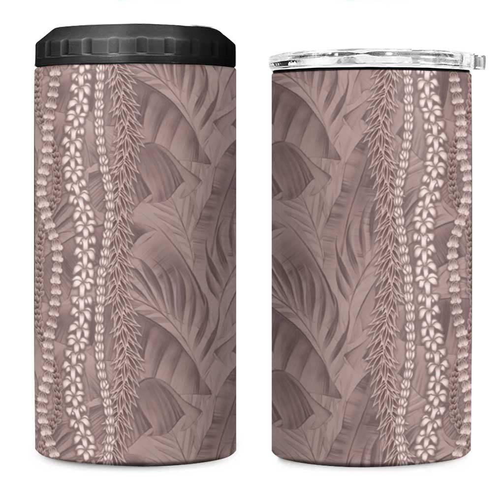 Hawaii Prince Kuhio 4 in 1 Can Cooler Tumbler Mocha Hawaiian Lau Maia With Leis