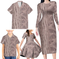 Hawaii Prince Kuhio Family Matching Long Sleeve Bodycon Dress and Hawaiian Shirt Mocha Hawaiian Lau Maia With Leis LT05 - Polynesian Pride