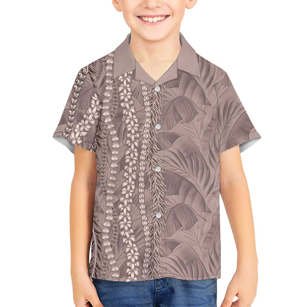 Hawaii Prince Kuhio Family Matching Long Sleeve Bodycon Dress and Hawaiian Shirt Mocha Hawaiian Lau Maia With Leis LT05 Son's Shirt Mocha - Polynesian Pride