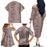 Hawaii Prince Kuhio Family Matching Off The Shoulder Long Sleeve Dress and Hawaiian Shirt Mocha Hawaiian Lau Maia With Leis LT05 - Polynesian Pride