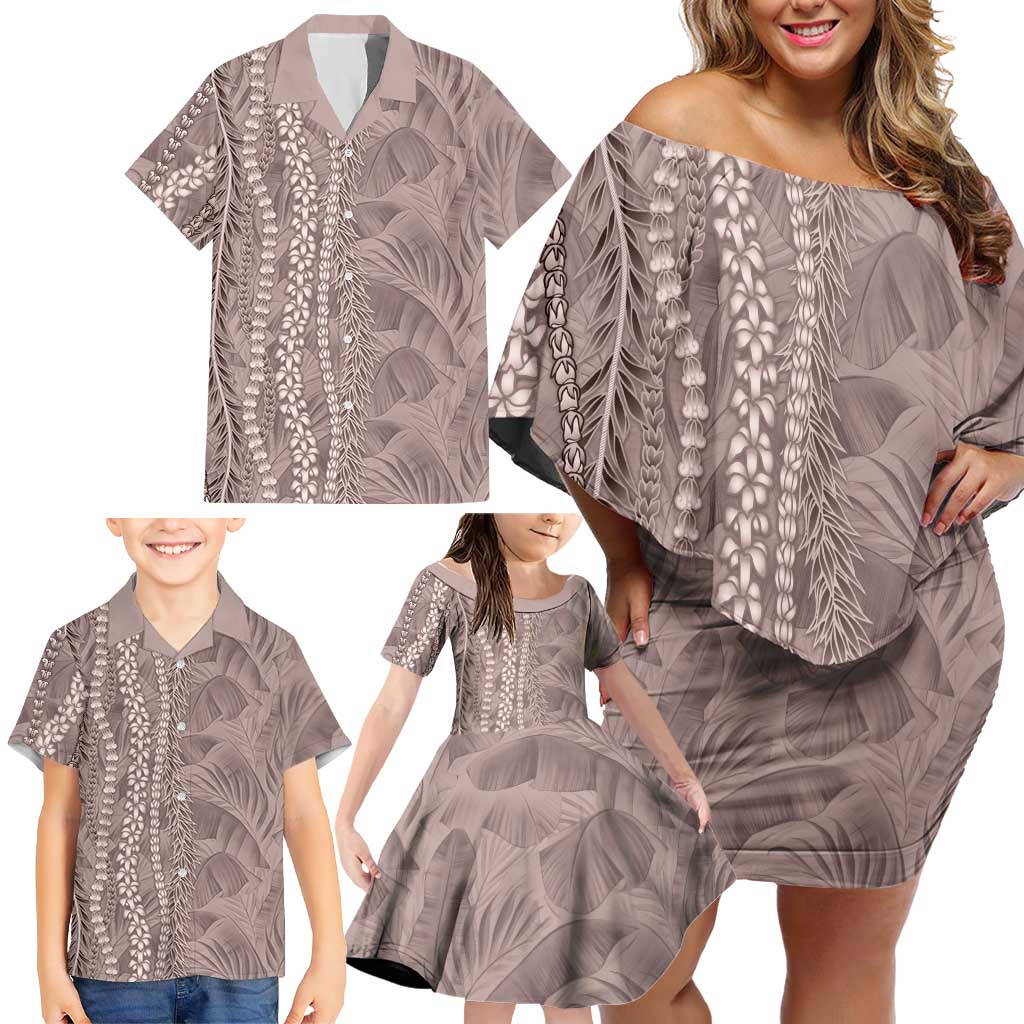 Hawaii Prince Kuhio Family Matching Off Shoulder Short Dress and Hawaiian Shirt Mocha Hawaiian Lau Maia With Leis LT05 - Polynesian Pride