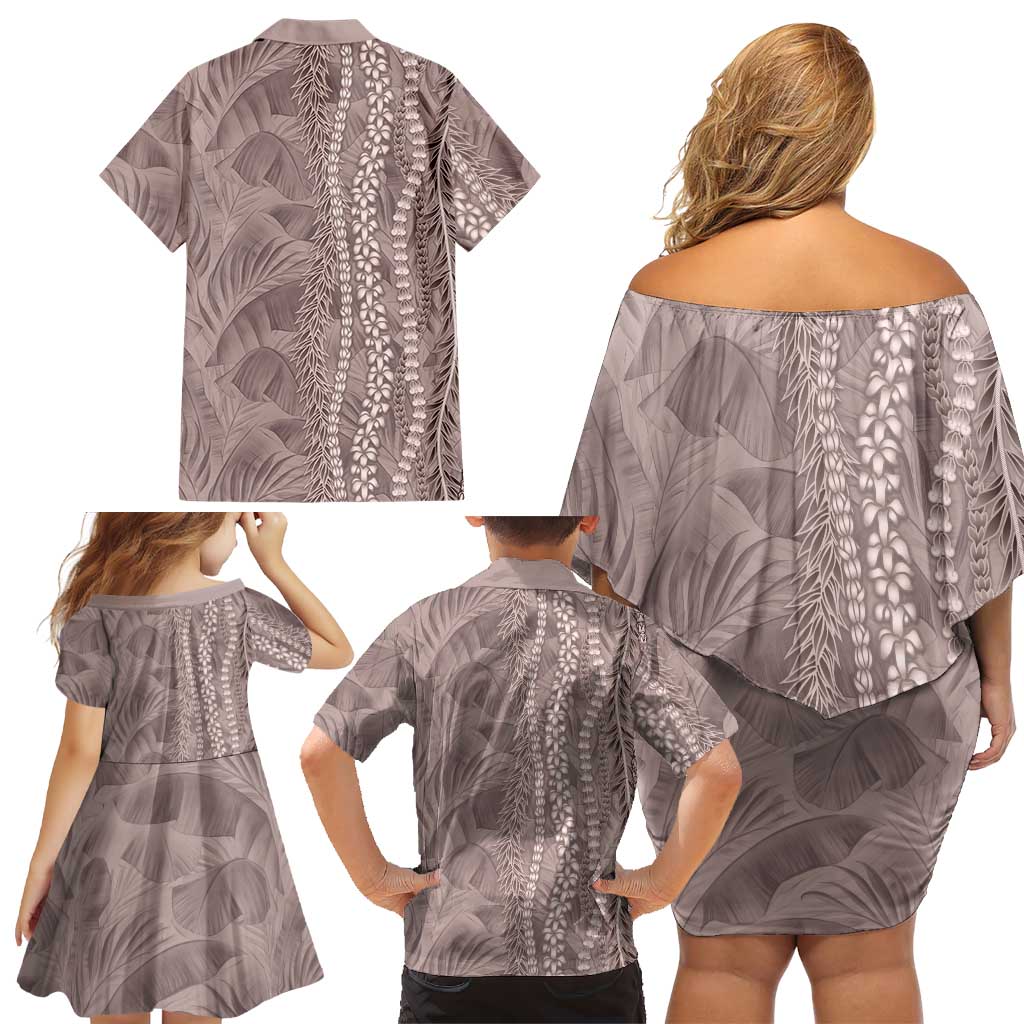 Hawaii Prince Kuhio Family Matching Off Shoulder Short Dress and Hawaiian Shirt Mocha Hawaiian Lau Maia With Leis LT05 - Polynesian Pride