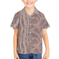 Hawaii Prince Kuhio Family Matching Off Shoulder Short Dress and Hawaiian Shirt Mocha Hawaiian Lau Maia With Leis LT05 Son's Shirt Mocha - Polynesian Pride