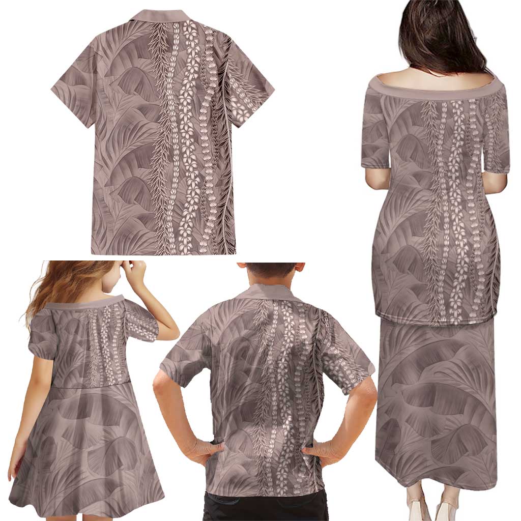 Hawaii Prince Kuhio Family Matching Puletasi and Hawaiian Shirt Mocha Hawaiian Lau Maia With Leis LT05 - Polynesian Pride