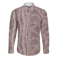 Hawaii Prince Kuhio Family Matching Puletasi and Hawaiian Shirt Mocha Hawaiian Lau Maia With Leis LT05 Dad's Shirt - Long Sleeve Mocha - Polynesian Pride