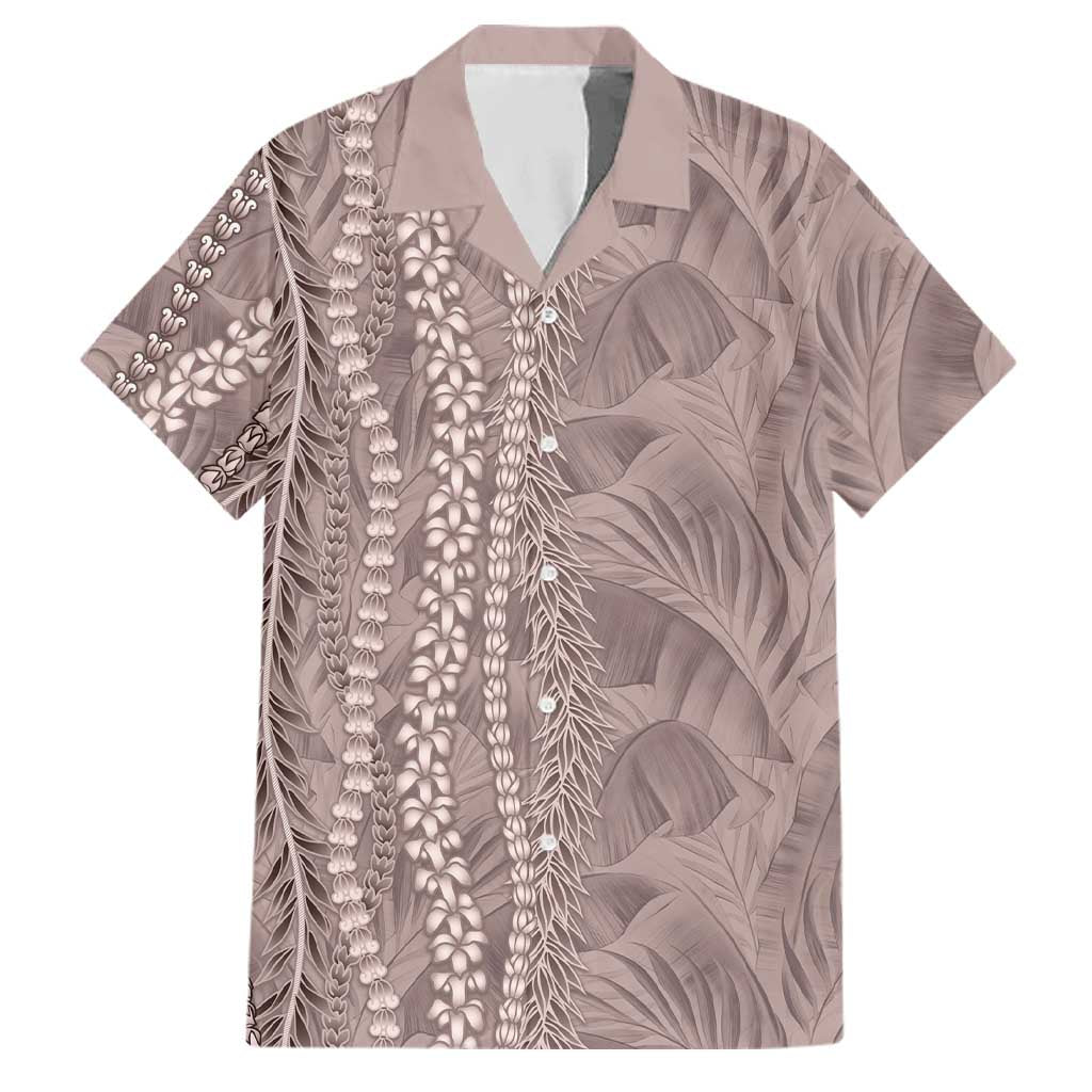Hawaii Prince Kuhio Family Matching Short Sleeve Bodycon Dress and Hawaiian Shirt Mocha Hawaiian Lau Maia With Leis LT05 Dad's Shirt - Short Sleeve Mocha - Polynesian Pride