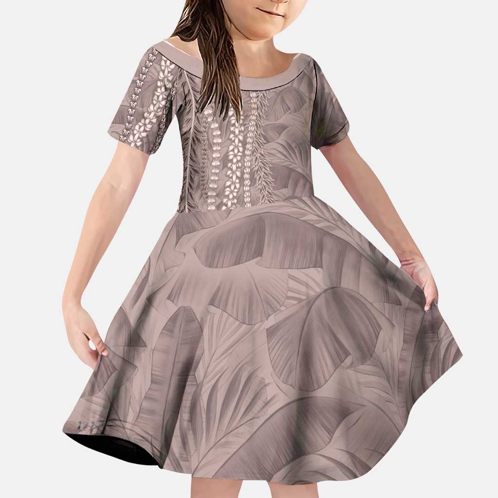 Hawaii Prince Kuhio Family Matching Tank Maxi Dress and Hawaiian Shirt Mocha Hawaiian Lau Maia With Leis LT05 Daughter's Dress Mocha - Polynesian Pride