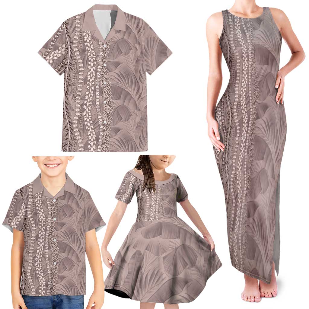 Hawaii Prince Kuhio Family Matching Tank Maxi Dress and Hawaiian Shirt Mocha Hawaiian Lau Maia With Leis LT05 - Polynesian Pride