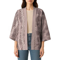 Hawaii Prince Kuhio Kimono Mocha Hawaiian Lau Maia With Leis