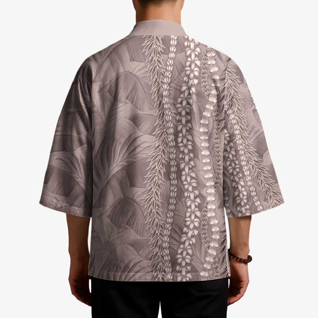 Hawaii Prince Kuhio Kimono Mocha Hawaiian Lau Maia With Leis
