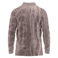 Hawaii Prince Kuhio Long Sleeve Polo Shirt Mocha Hawaiian Lau Maia With Leis