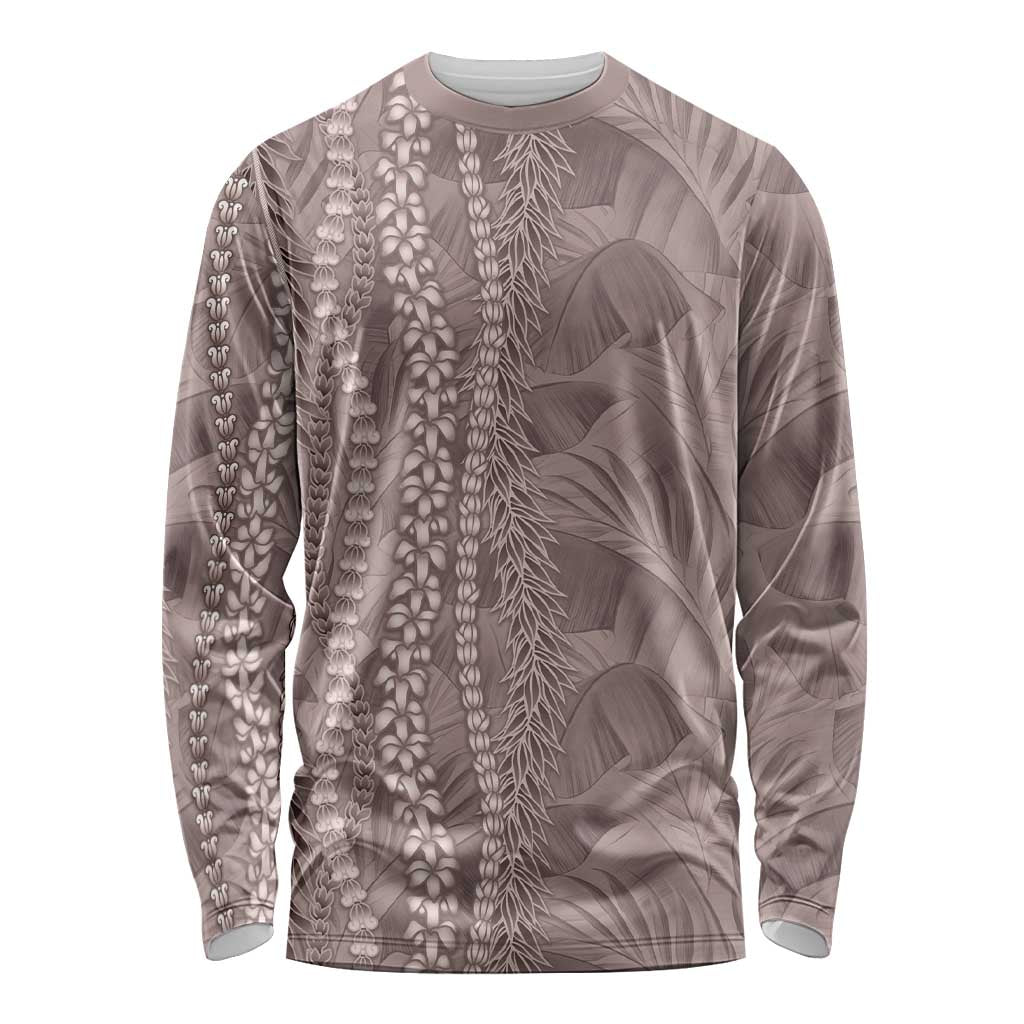 Hawaii Prince Kuhio Long Sleeve Shirt Mocha Hawaiian Lau Maia With Leis