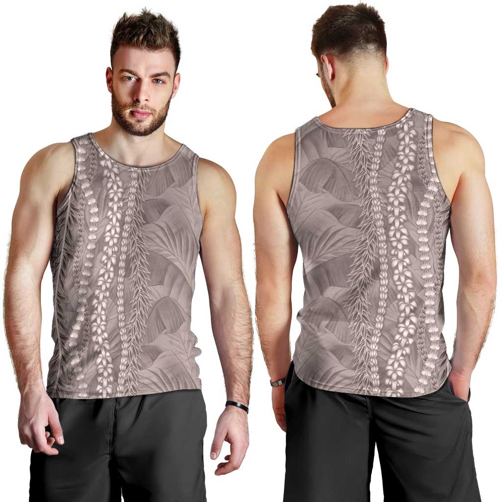 Hawaii Prince Kuhio Men Tank Top Mocha Hawaiian Lau Maia With Leis